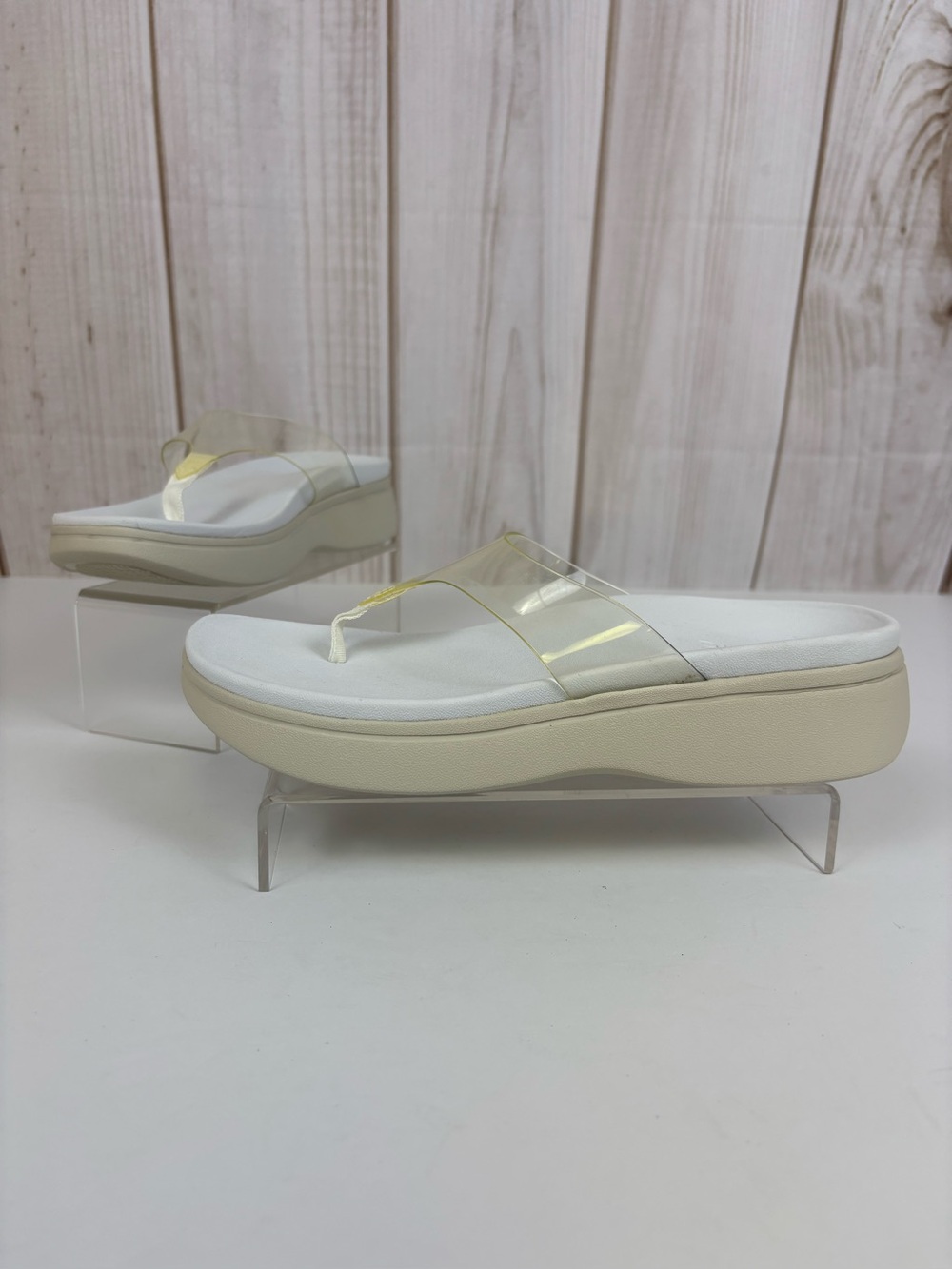 Vionic Luminous Platform Wedge Thong Sandals Clear Strap Comfort Shoe White 8.5